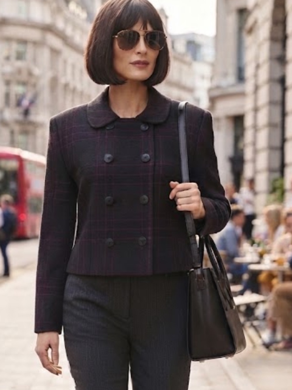NWT Jones New York plaid double breasted wool cropped blazer